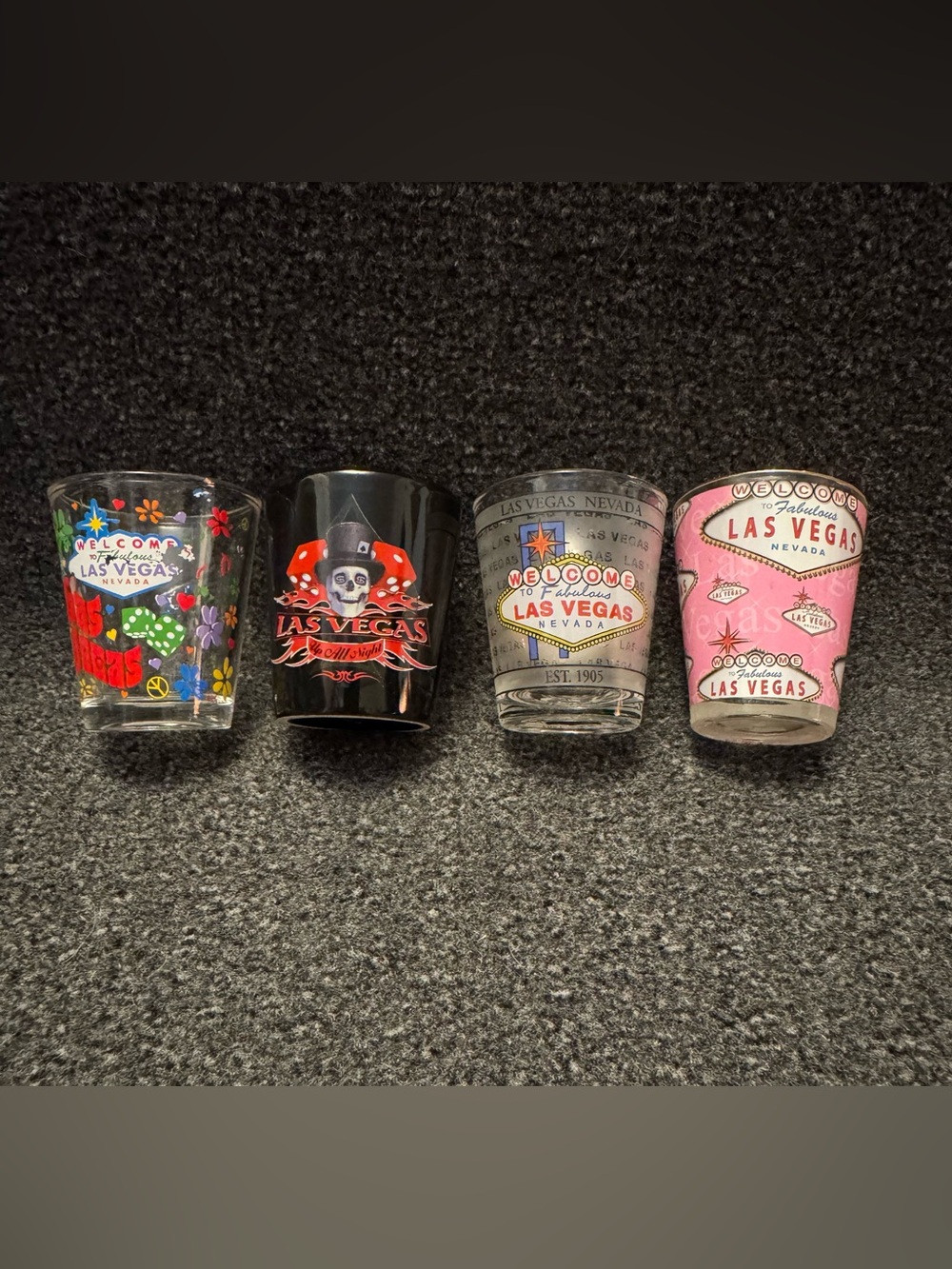 Set of Four Collectible Las Vegas Souvenir Shot Glasses